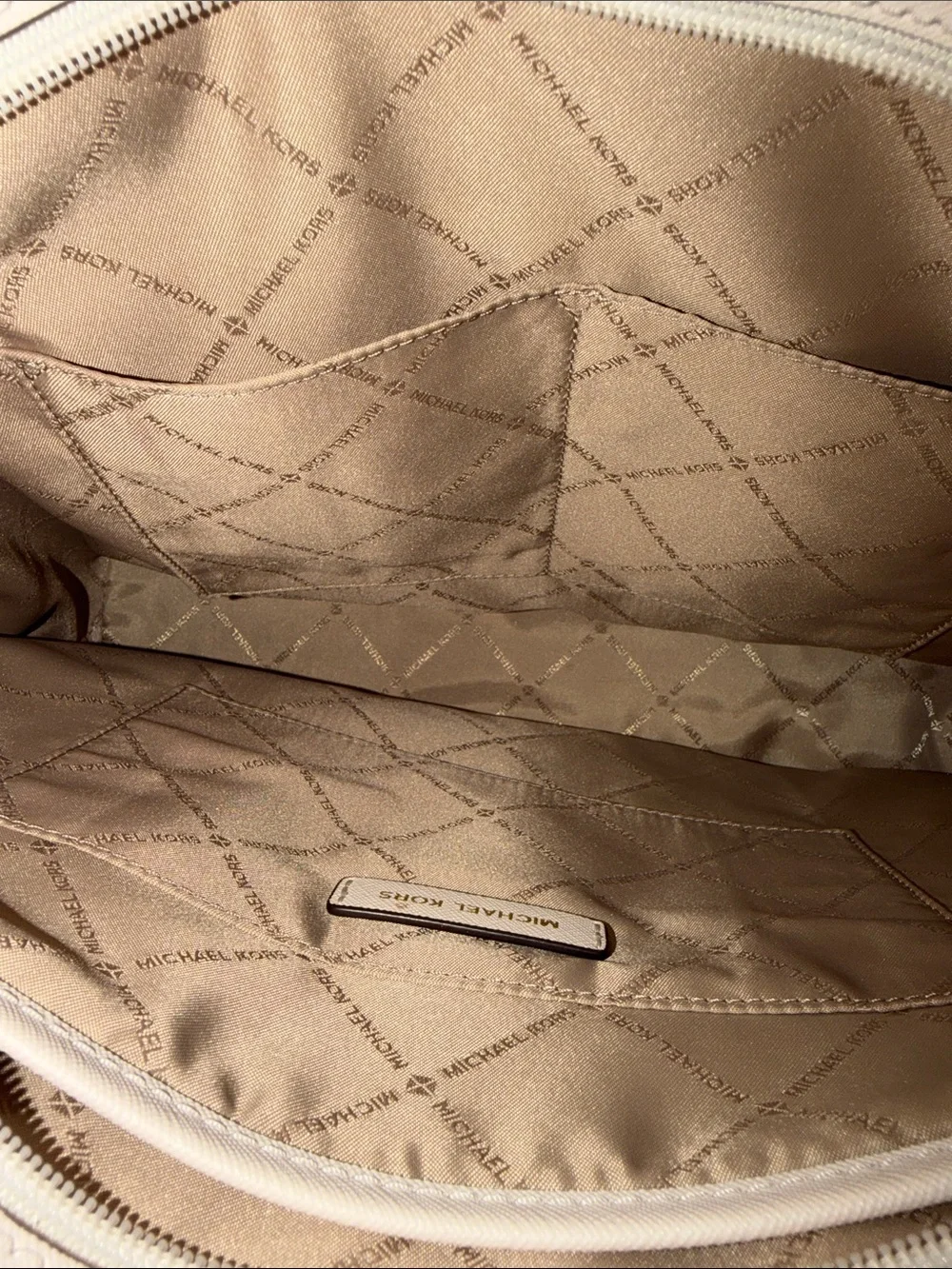 Michael Kors Cream Saffiano Leather Tote with Gold Logo Charm